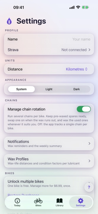 The Settings screen